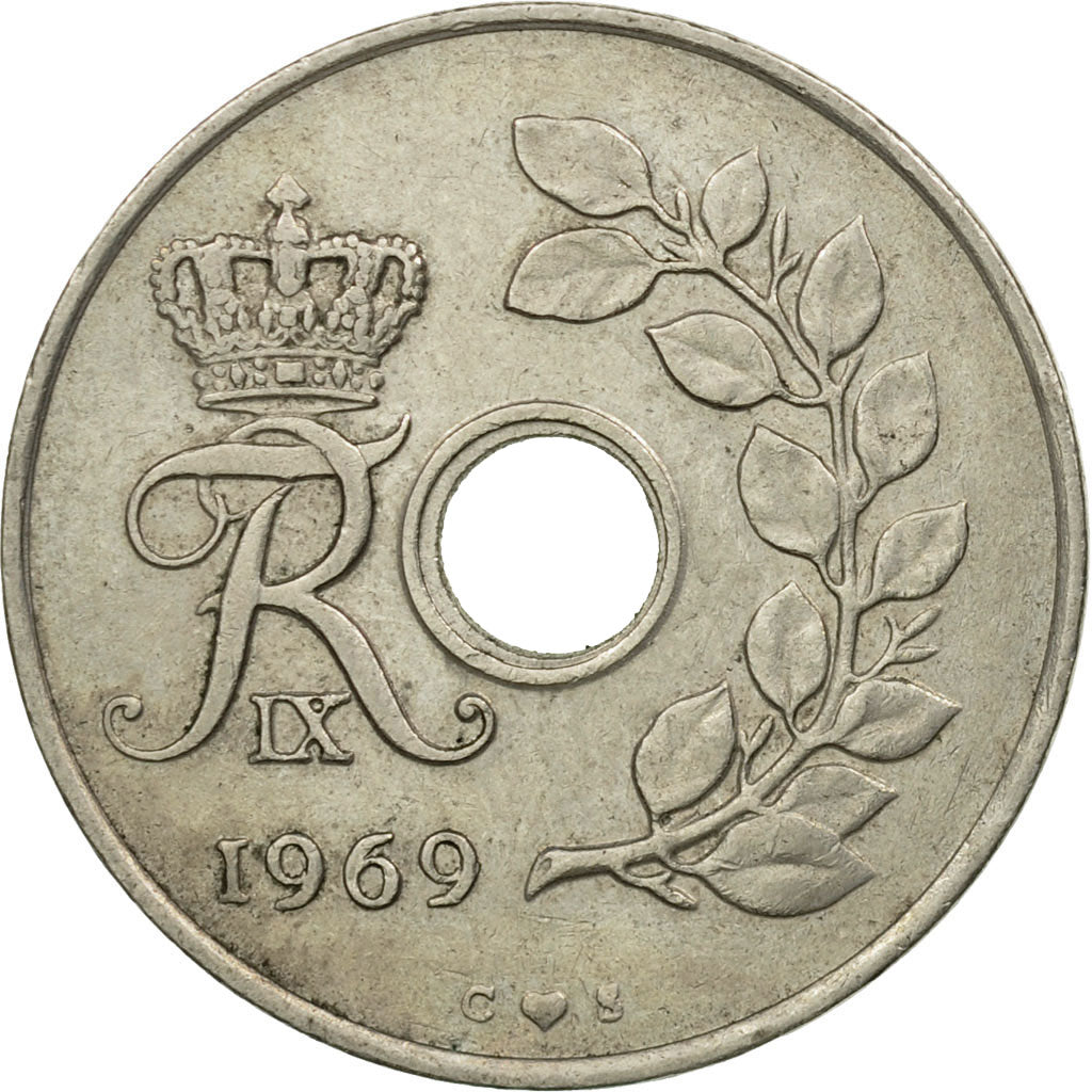 Coin, Denmark, Frederik IX, 25 Öre, 1969, Copenhagen, VF(30-35), Copper-nickel