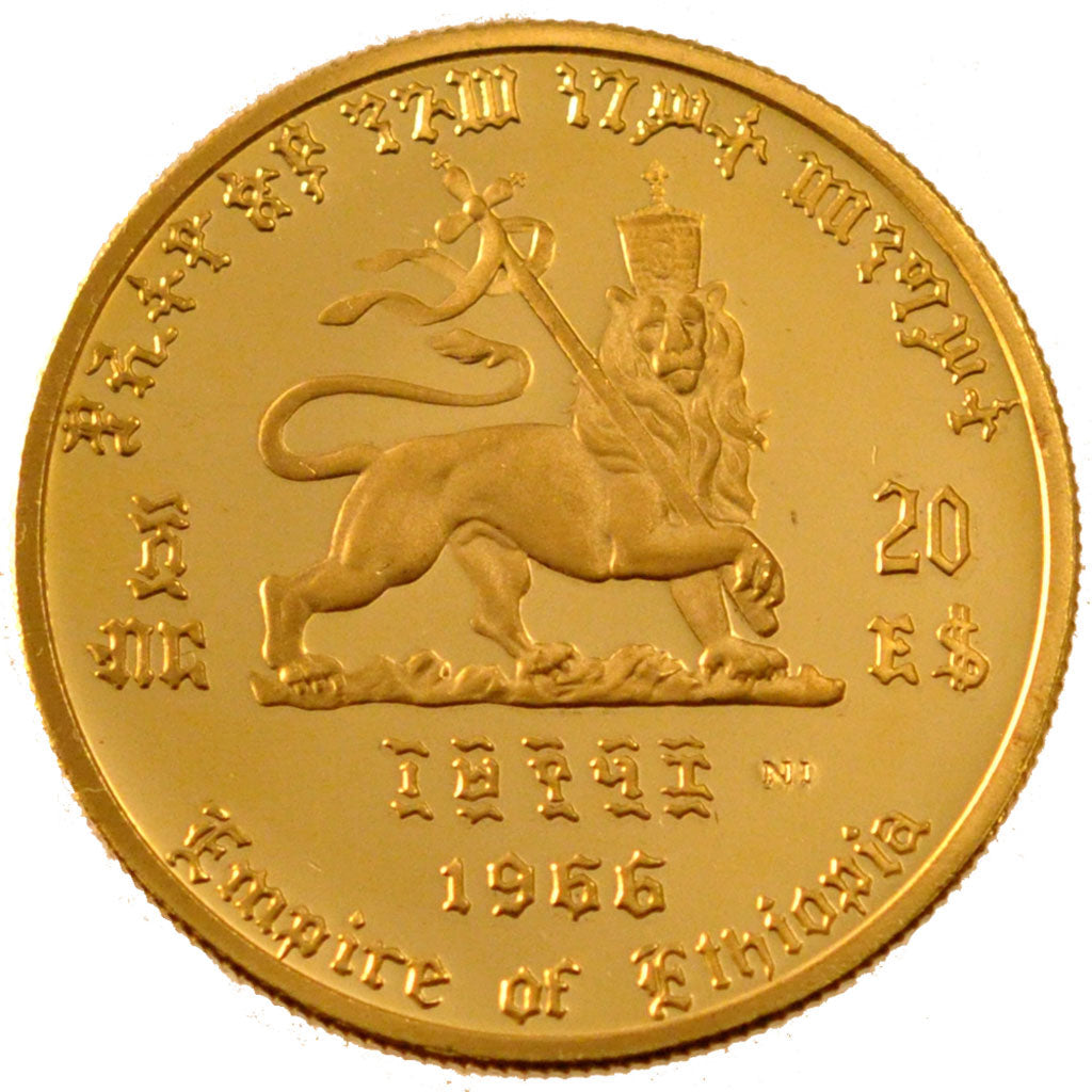 ETHIOPIA, 20 Dollars, 1966, KM #39, MS(60-62), Gold, 8.07