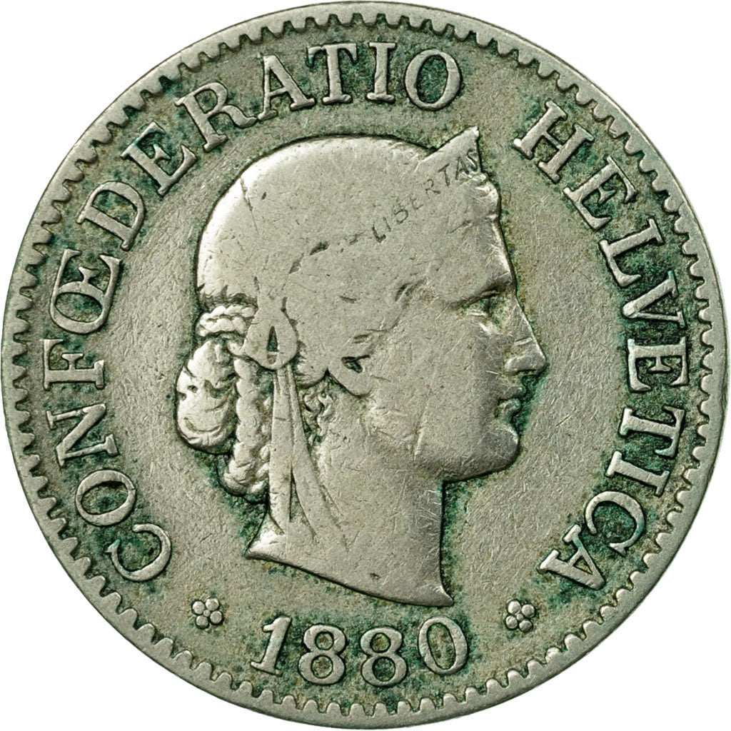 Coin, Switzerland, Victoria, 10 Rappen, 1880, Bern, Ottawa, VF(20-25)