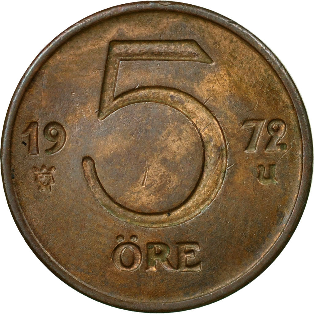 Coin, Sweden, Gustaf VI, 5 Öre, 1972, VF(30-35), Bronze, KM:845
