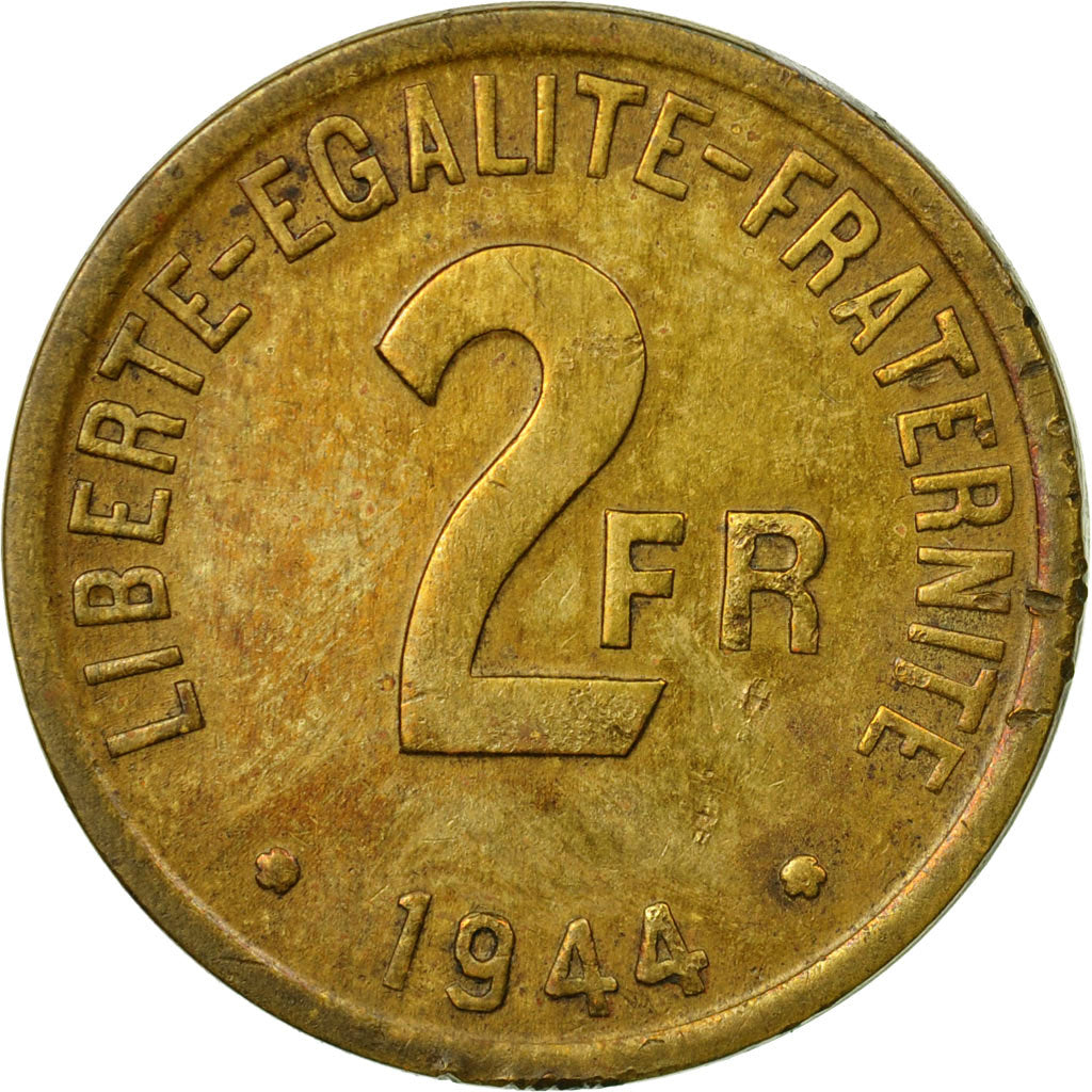 Moneta, Francia, France Libre, 2 Francs, 1944, Philadelphia, MB, Ottone, KM:905