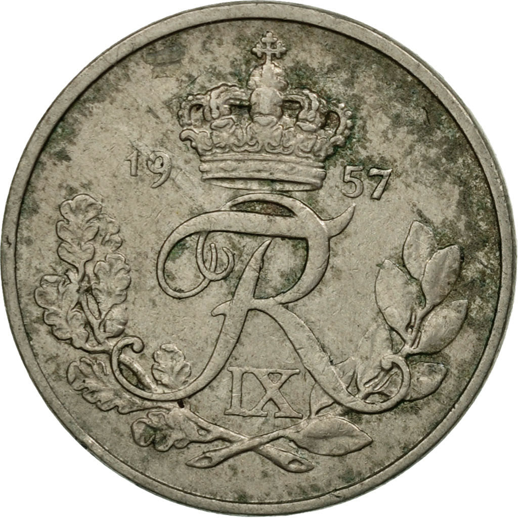 Munten, Denemarken, Frederik IX, 10 Öre, 1957, Copenhagen, FR, Copper-nickel