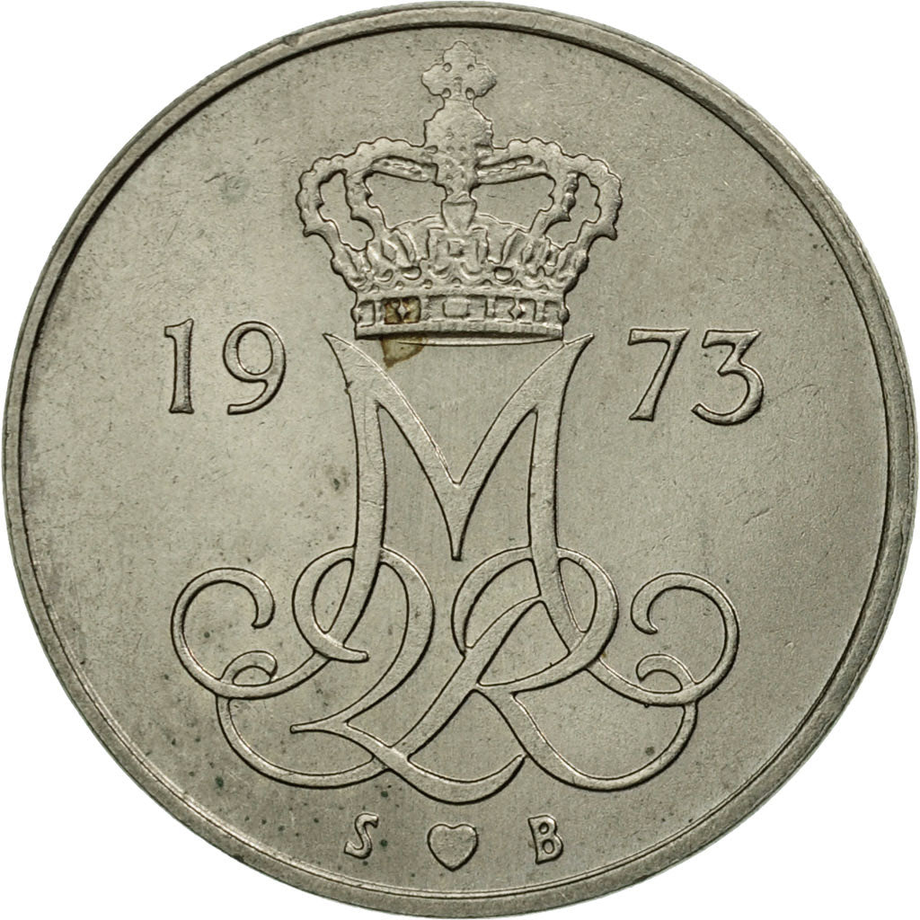 Coin, Denmark, Margrethe II, 10 Öre, 1973, Copenhagen, VF(30-35)