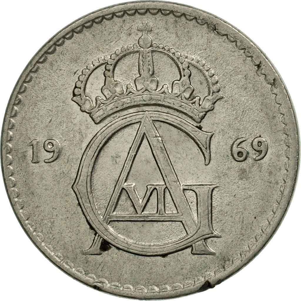 Coin, Sweden, Gustaf VI, 25 Öre, 1969, VF(30-35), Copper-nickel, KM:836