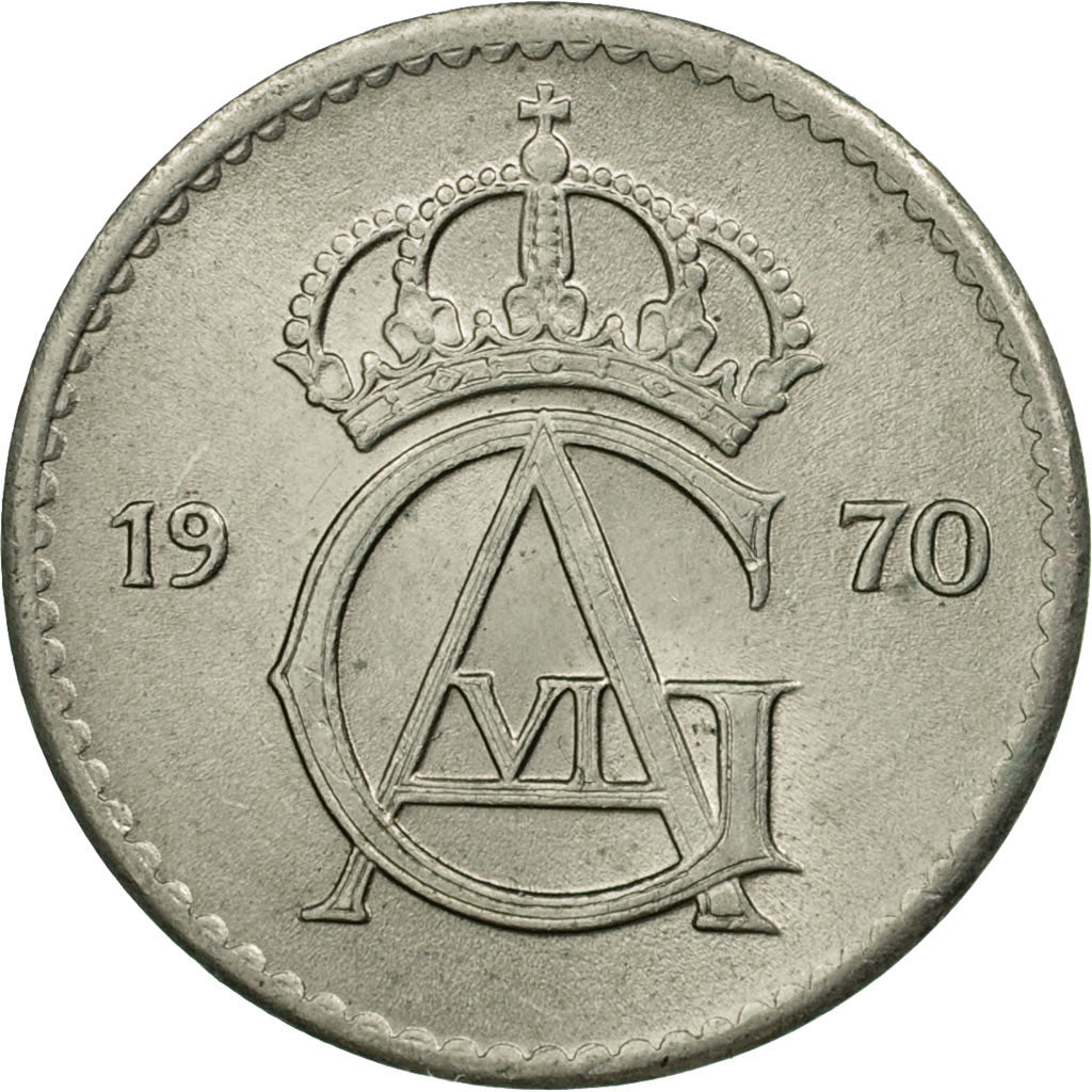 Coin, Sweden, Gustaf VI, 25 Öre, 1970, VF(30-35), Copper-nickel, KM:836