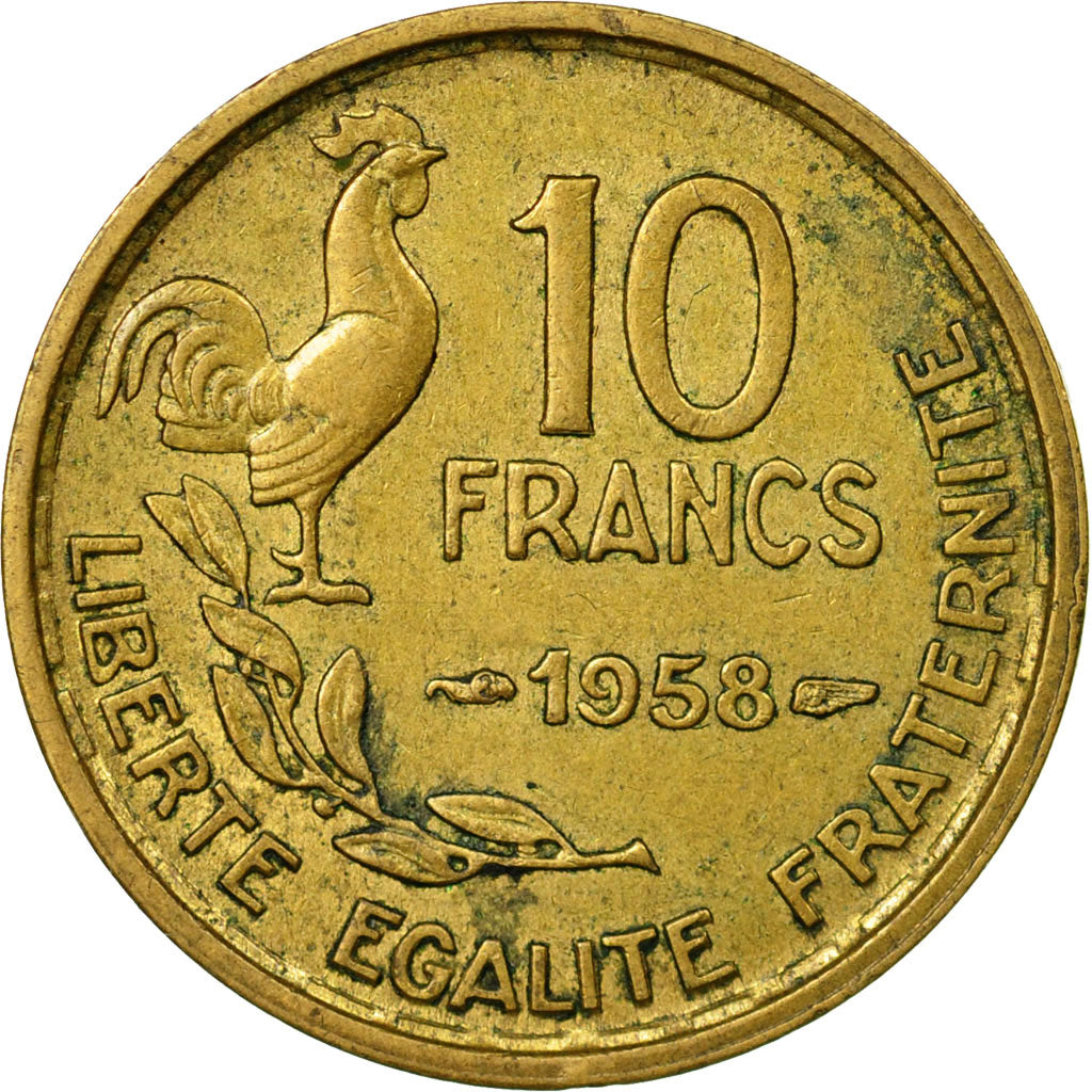 Coin, France, Guiraud, 10 Francs, 1958, Paris, EF(40-45), Aluminum-Bronze