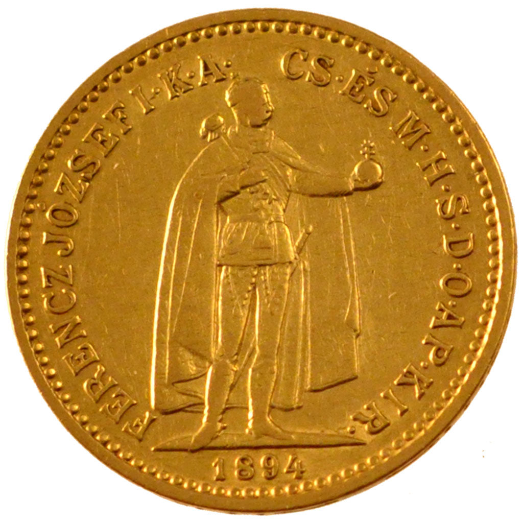 HUNGARY, 10 Korona, 1894, Kormoczbanya, KM #485, AU(55-58), Gold, 3.34