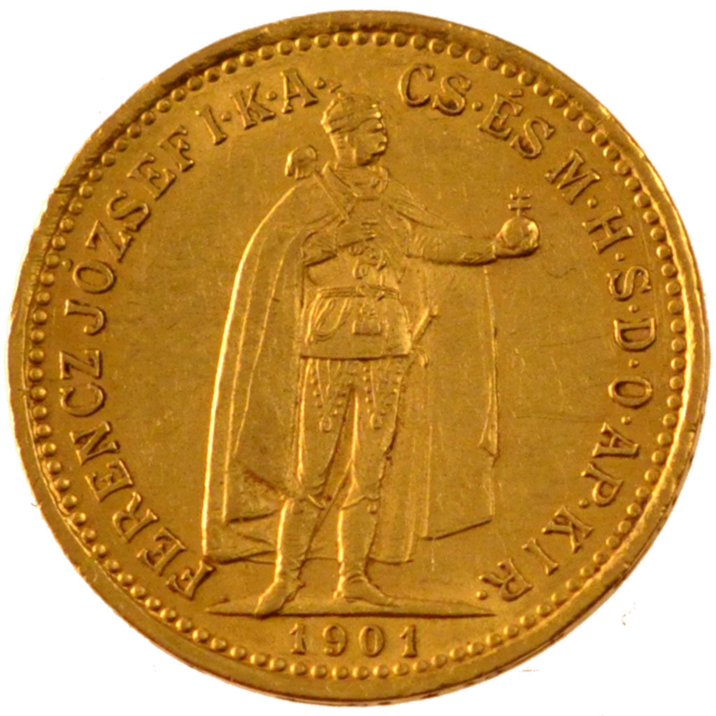 HUNGARY, 10 Korona, 1901, Kormoczbanya, KM #485, AU(55-58), Gold, 3.38