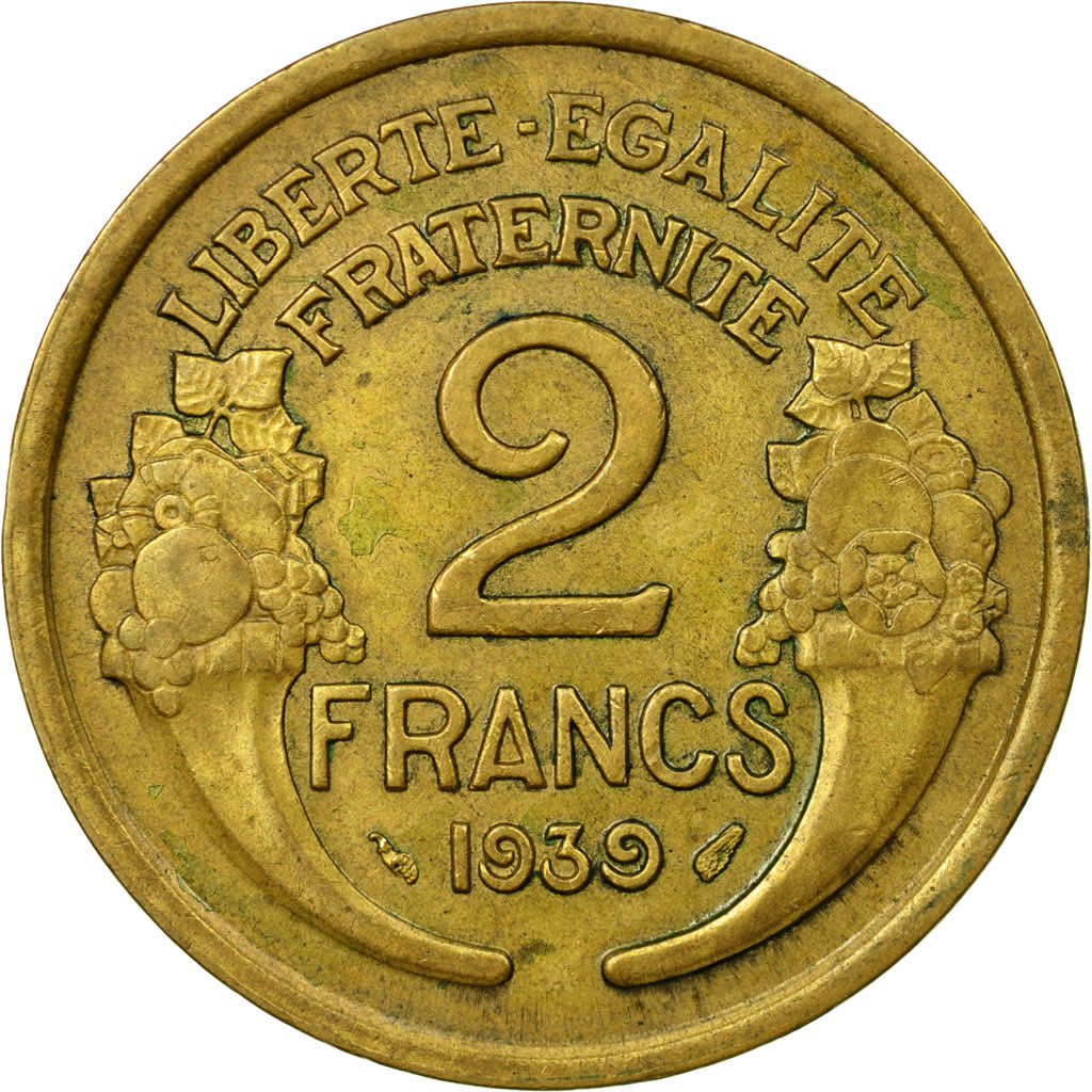 Moneda, Francia, Morlon, 2 Francs, 1939, MBC, Aluminio - bronce, KM:886