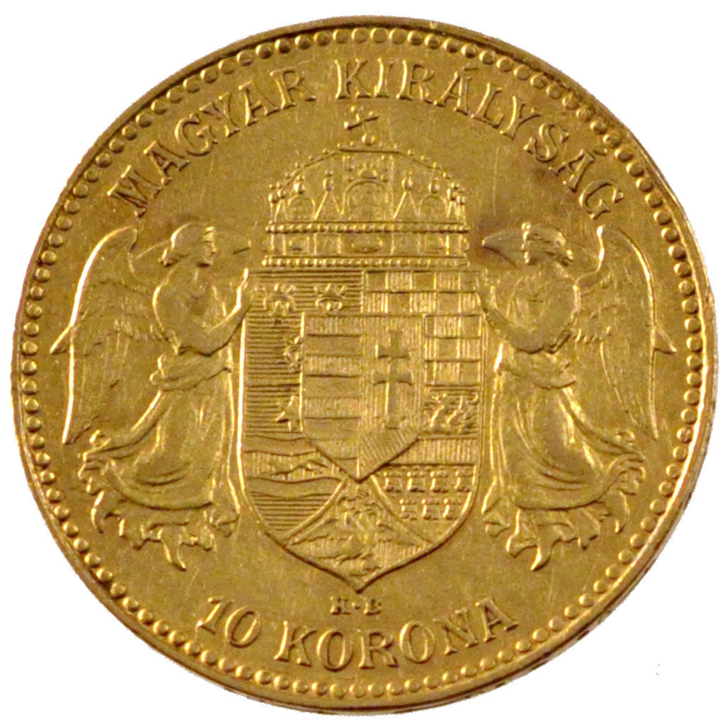 HUNGARY, 10 Korona, 1910, Kormoczbanya, KM #485, AU(55-58), Gold, 3.38