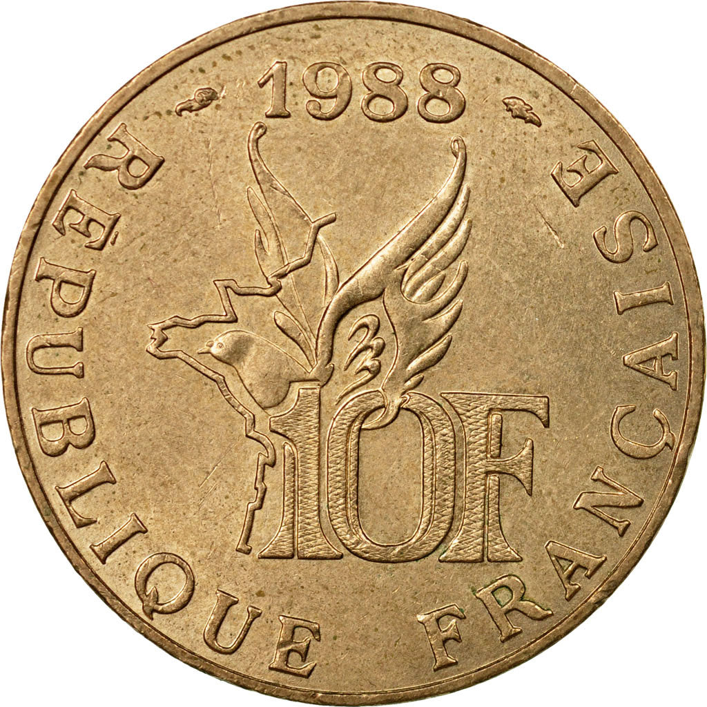 Coin, France, Roland Garros, 10 Francs, 1988, EF(40-45), Aluminum-Bronze