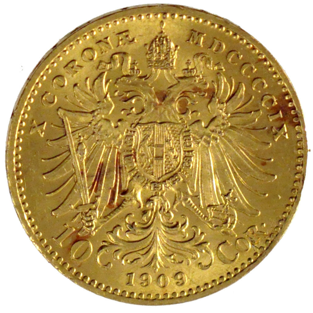AUSTRIA, 10 Corona, 1909, Vienne, KM #2815, AU(55-58), Gold, 19, 3.38