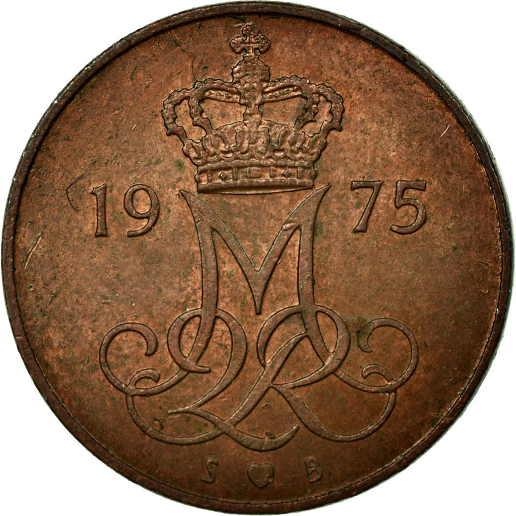 Coin, Denmark, Margrethe II, 5 Öre, 1975, Copenhagen, VF(30-35), Copper Clad