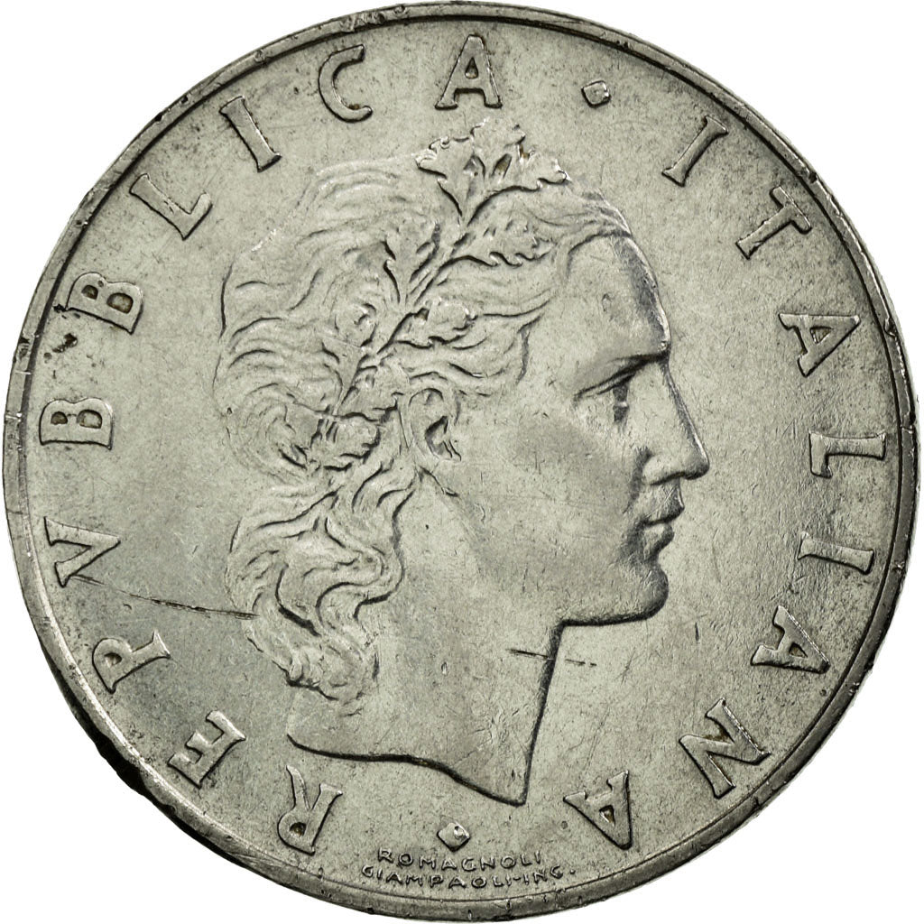 Moneta, Włochy, 50 Lire, 1963, Rome, VF(30-35), Stal nierdzewna, KM:95.1