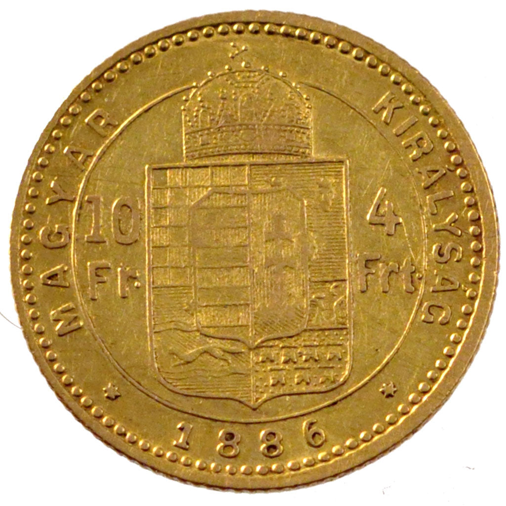 Austria, 10 Francs, 1886, Kremnitz, KM #466, AU(50-53), Gold, 3.20