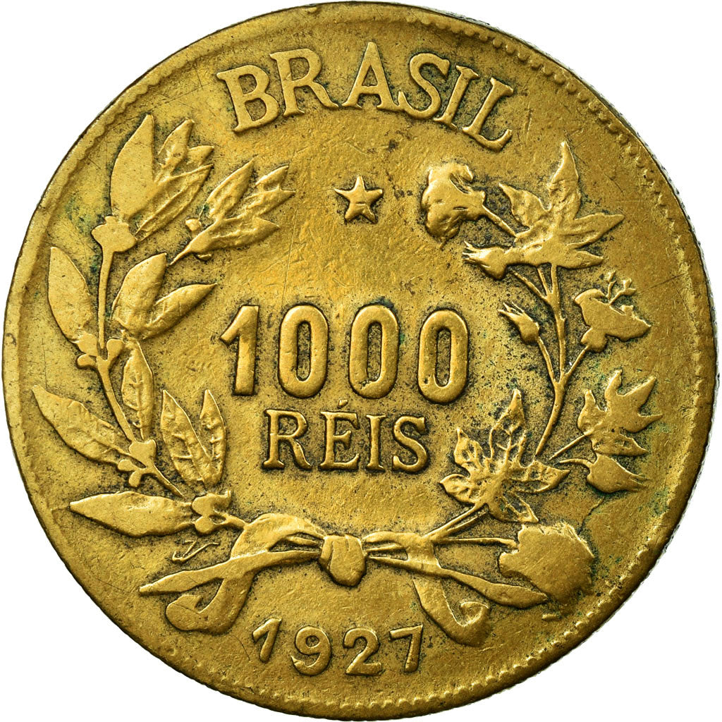 Coin, Brazil, 1000 Reis, 1927, EF(40-45), Aluminum-Bronze, KM:525