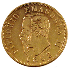 ITALY, 10 Lire, 1863, Torino, KM #9.2, EF(40-45), Gold, 18.5, 3.17