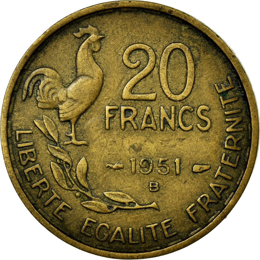 Munten, Frankrijk, Guiraud, 20 Francs, 1951, Beaumont - Le Roger, FR+