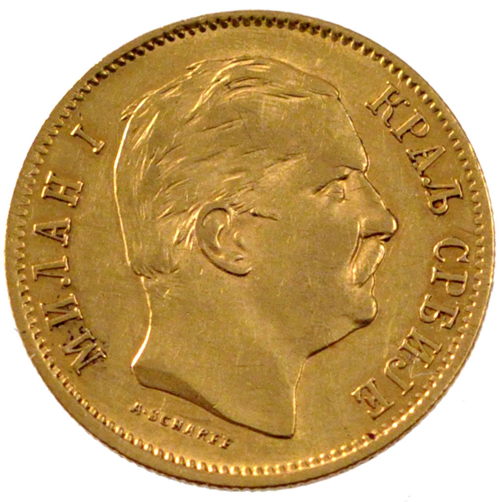SERBIA, 10 Dinara, 1882, Vienne, KM #16, AU(50-53), Gold, 3.21