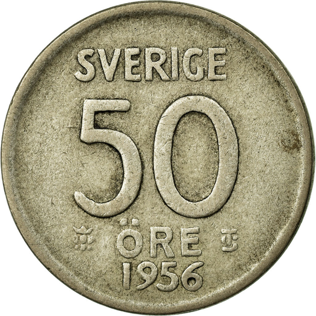 Coin, Sweden, Gustaf VI, 50 Öre, 1956, VF(30-35), Silver, KM:825
