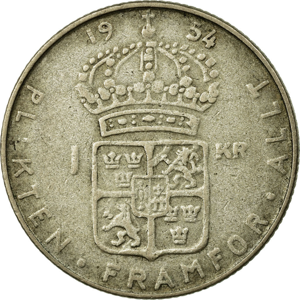 Coin, Sweden, Gustaf VI, Krona, 1954, EF(40-45), Silver, KM:826