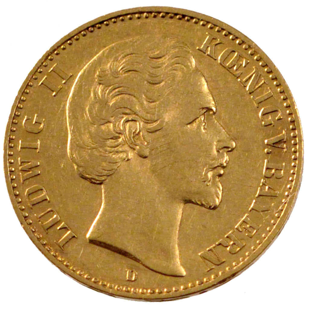 GERMAN STATES, 10 Mark, 1872, Munich, KM #892, AU(50-53), Gold, 3.94