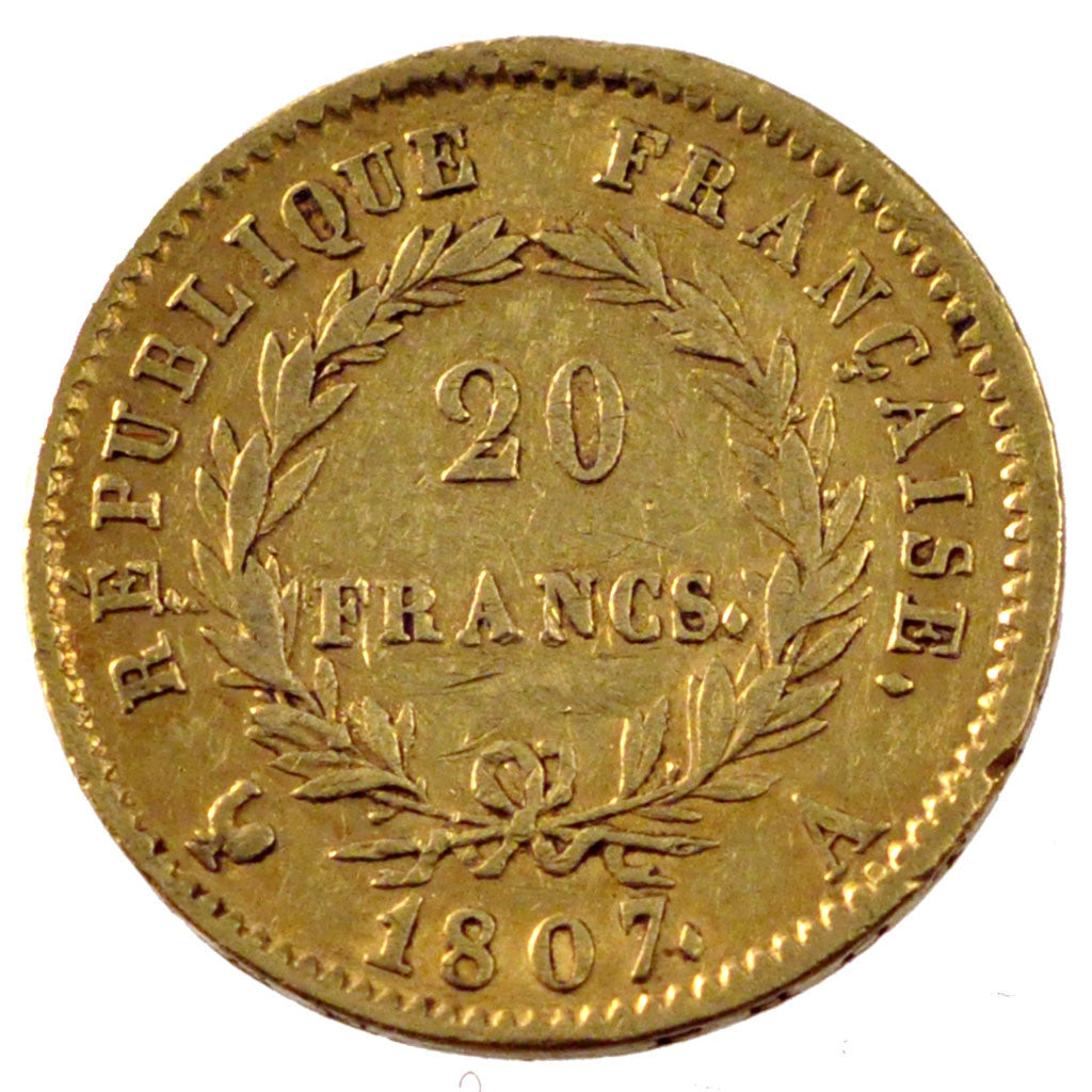 FRANCE, Napoléon I, 20 Francs, 1807, Paris, KM #A687.1, EF(40-45), Gold, Gadoury