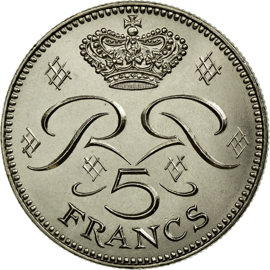 Coin, Monaco, Rainier III, 5 Francs, 1977, MS(63), Copper-nickel, KM:150