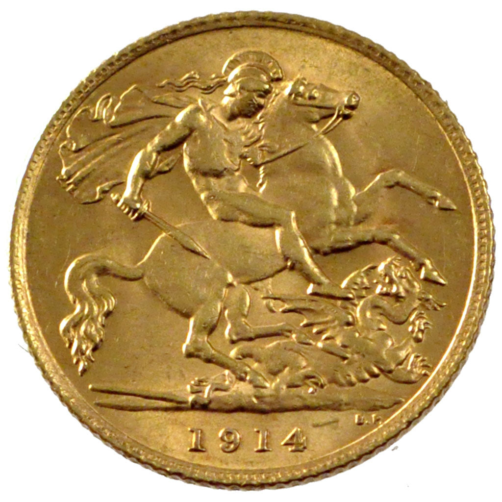 GREAT BRITAIN, 1/2 Sovereign, 1914, KM #819, AU(55-58), Gold, 3.98