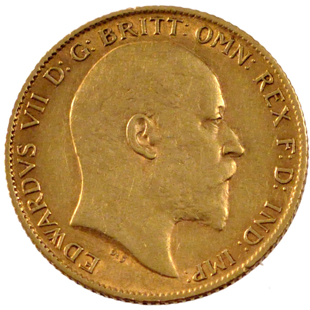 GREAT BRITAIN, 1/2 Sovereign, 1906, KM #804, AU(50-53), Gold, 3.95