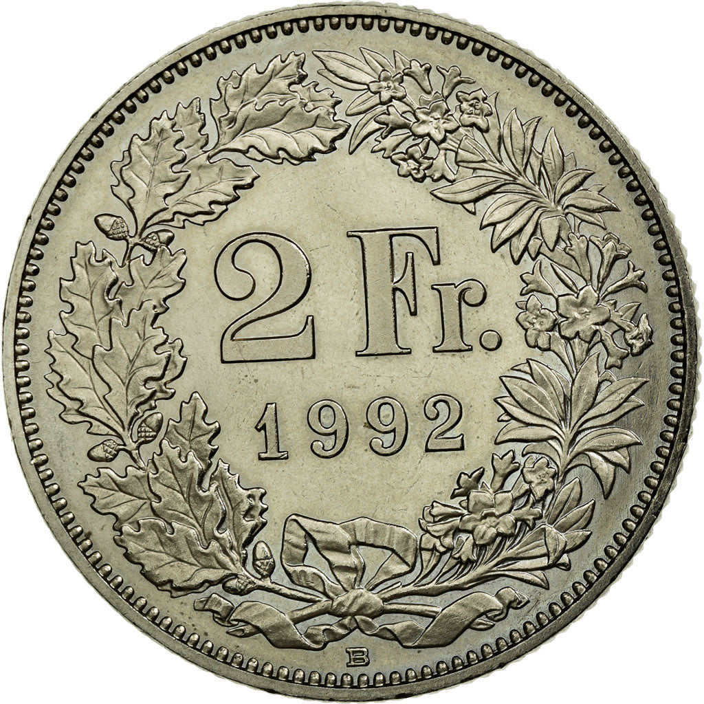 Münze, Schweiz, 2 Francs, 1992, Bern, VZ, Copper-nickel, KM:21a.3