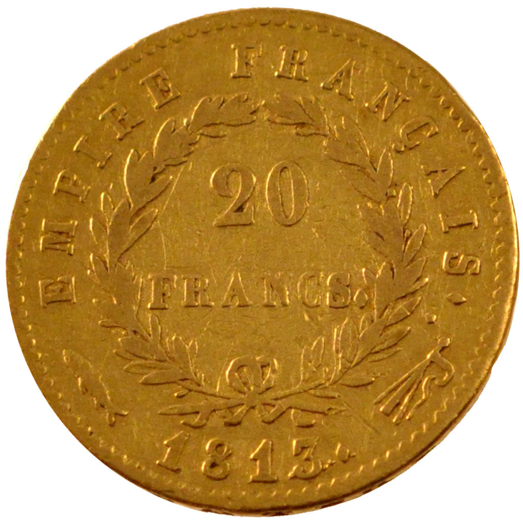 FRANCE, Napoléon I, 20 Francs, 1813, Utrecht, KM #695.11, VF(20-25), Gold, G...