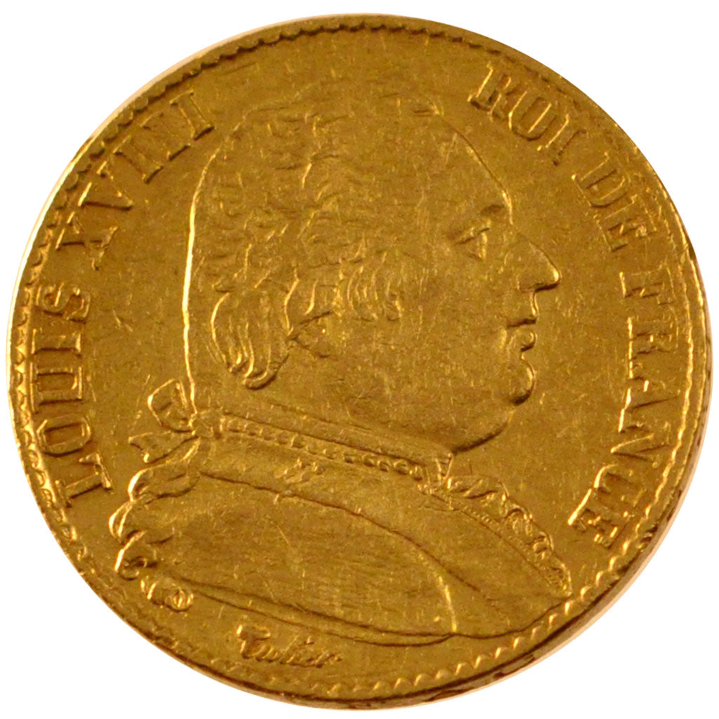 FRANCE, Louis XVIII, 20 Francs, 1815, Perpignan, KM #706.5, AU(50-53), Gold,...