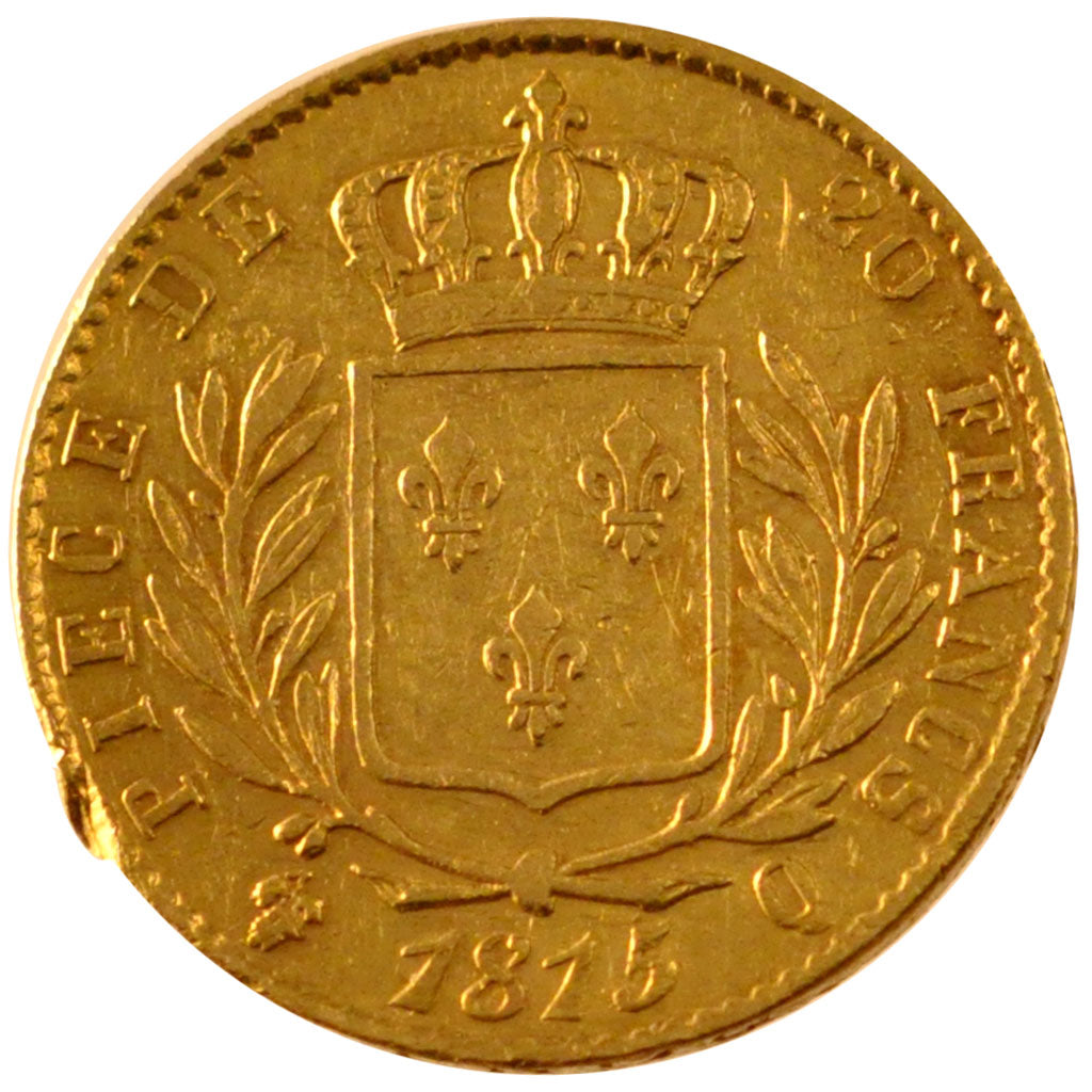 FRANCE, Louis XVIII, 20 Francs, 1815, Perpignan, KM #706.5, AU(50-53), Gold,...