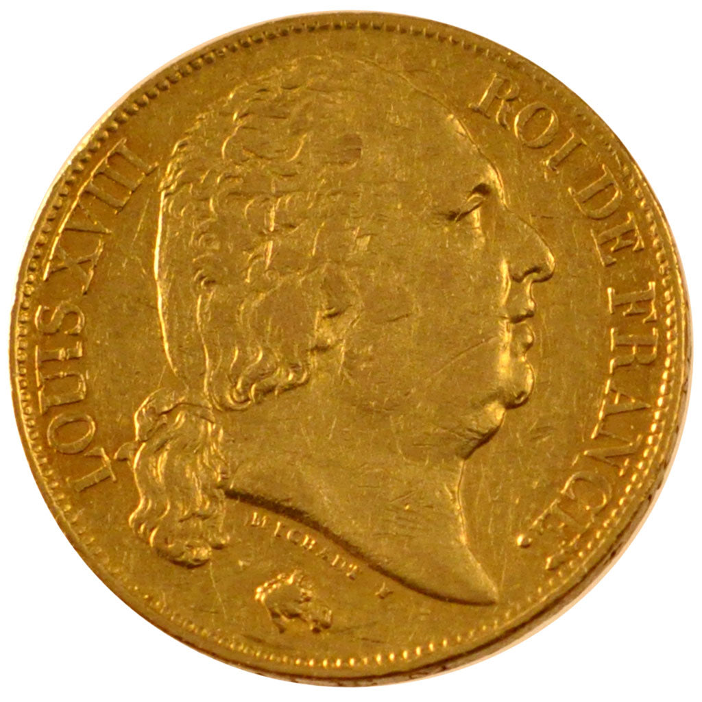 FRANCE, Louis XVIII, 20 Francs, 1817, Perpignan, KM #712.7, EF(40-45), Gold,...