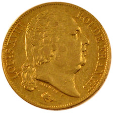 FRANCE, Louis XVIII, 20 Francs, 1817, Perpignan, KM #712.7, EF(40-45), Gold,...