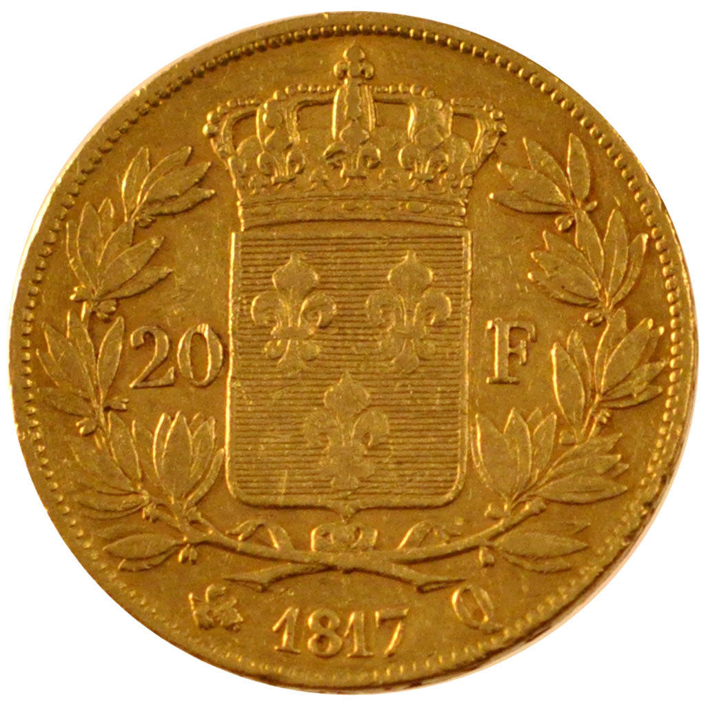 FRANCE, Louis XVIII, 20 Francs, 1817, Perpignan, KM #712.7, EF(40-45), Gold,...