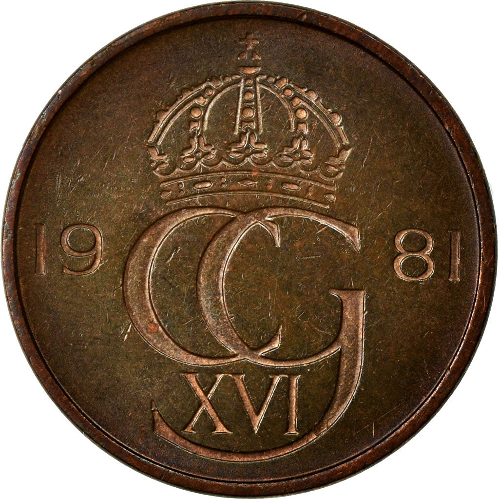 Moneta, Svezia, Carl XVI Gustaf, 5 Öre, 1981, MB+, Bronzo, KM:849