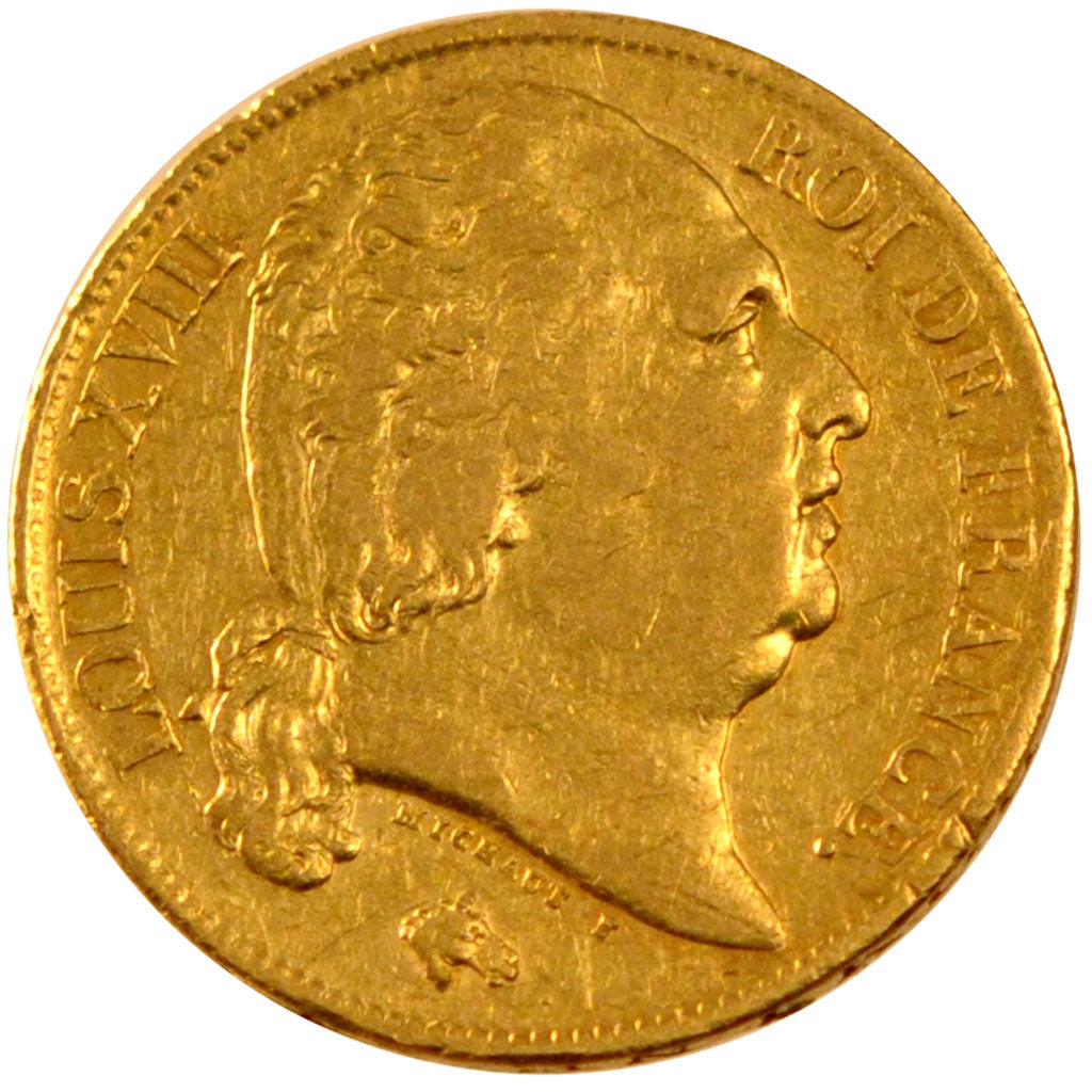 FRANCE, Louis XVIII, 20 Francs, 1819, Perpignan, KM #712.7, EF(40-45), Gold,...