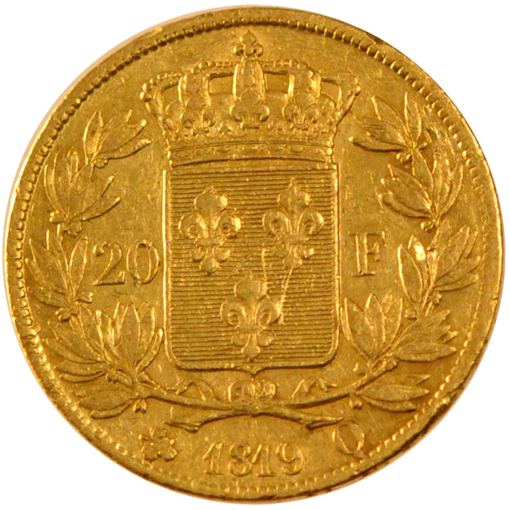 FRANCE, Louis XVIII, 20 Francs, 1819, Perpignan, KM #712.7, EF(40-45), Gold,...