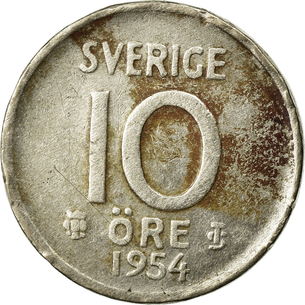 Münze, Schweden, Gustaf VI, 10 Öre, 1954, S+, Silber, KM:823