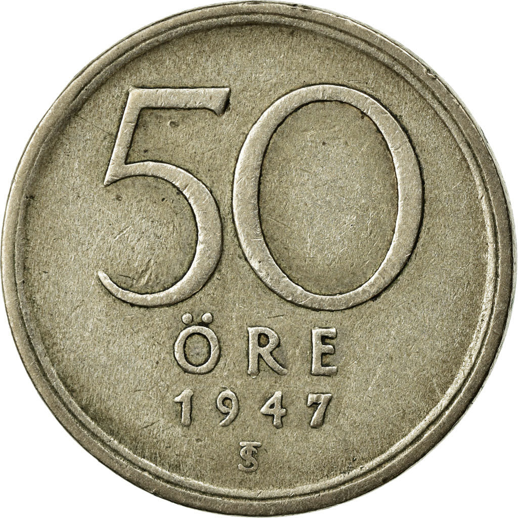 Coin, Sweden, Gustaf V, 50 Öre, 1947, VF(30-35), Silver, KM:817