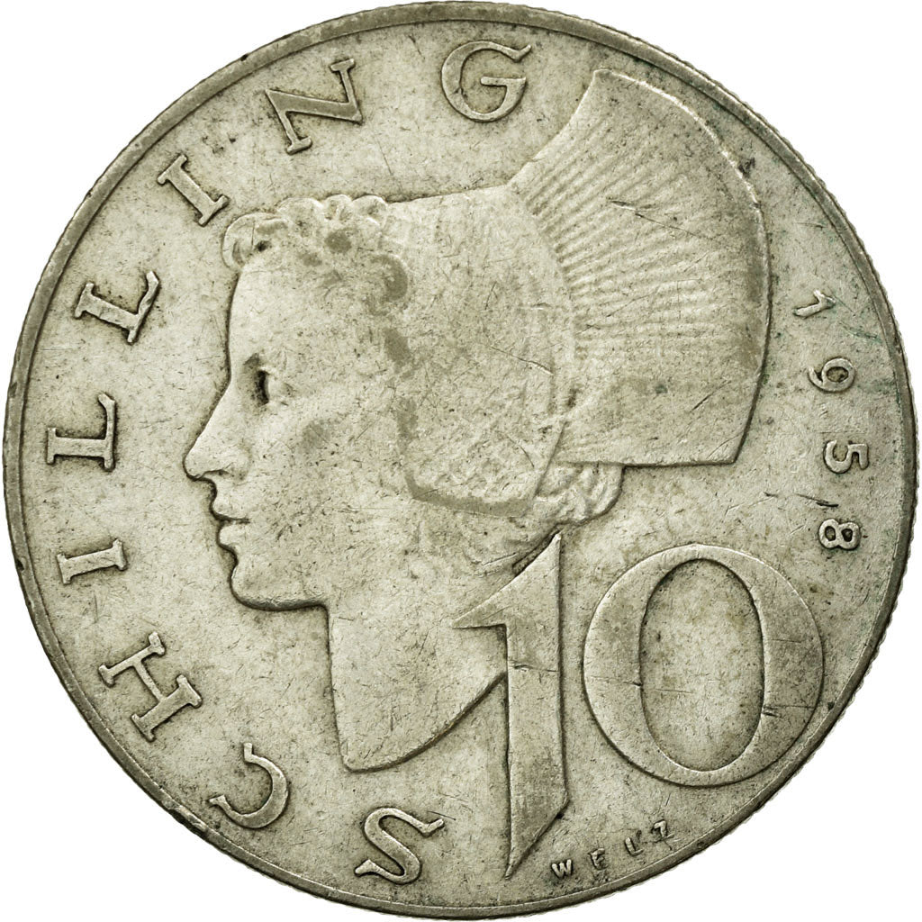 Coin, Austria, 10 Schilling, 1958, VF(30-35), Silver, KM:2882