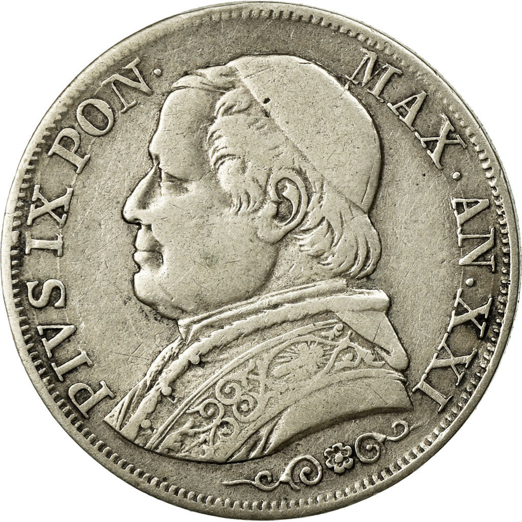 Münze, Italien Staaten, PAPAL STATES, Pius IX, Lira, 1866, Roma, S+, Silber