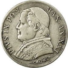 Münze, Italien Staaten, PAPAL STATES, Pius IX, Lira, 1866, Roma, S+, Silber