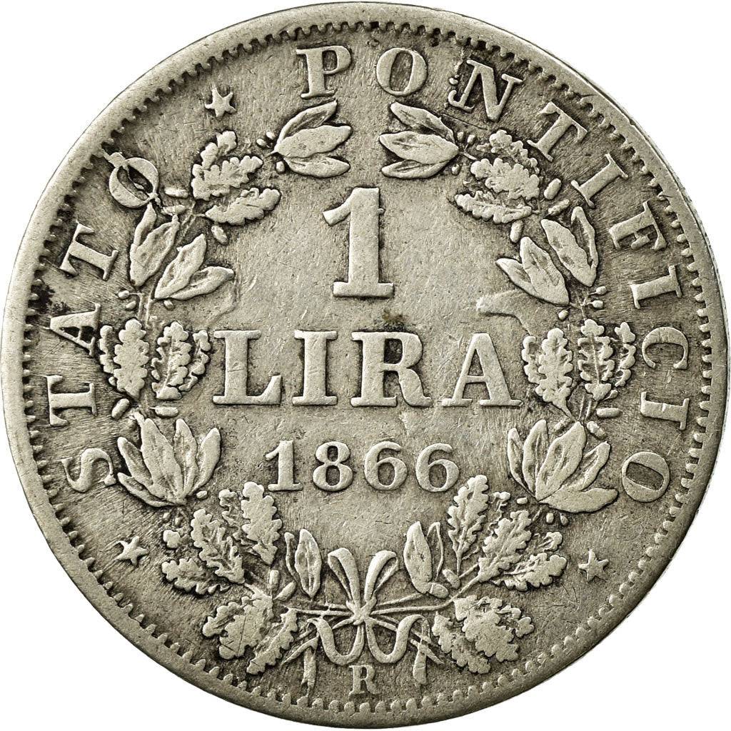 Münze, Italien Staaten, PAPAL STATES, Pius IX, Lira, 1866, Roma, S+, Silber