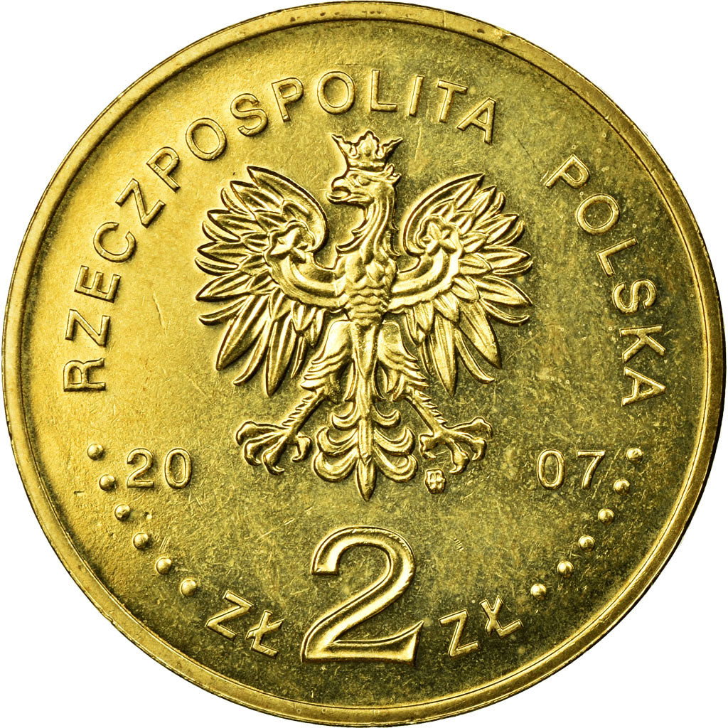 Moneda, Polonia, 2 Zlote, 2007, Warsaw, MBC, Latón, KM:622