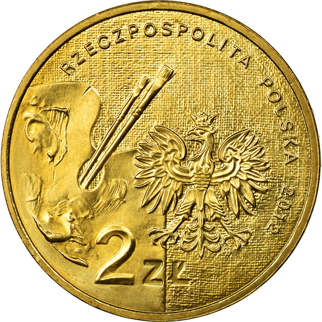Moneda, Polonia, Piotr Michalowski, painter, 2 Zlote, 2012, Warsaw, MBC, Latón