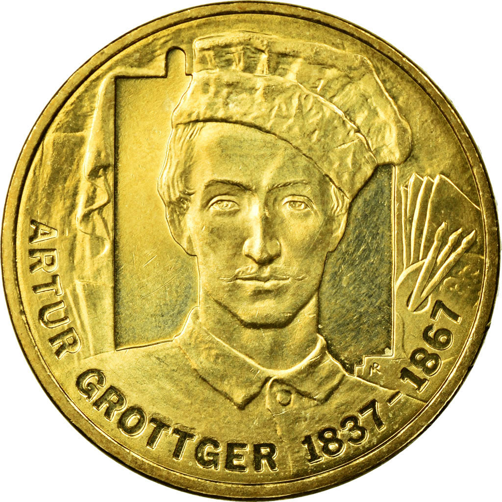 Coin, Poland, Arthur Grottger, painter, 2 Zlote, 2010, Warsaw, EF(40-45), Brass