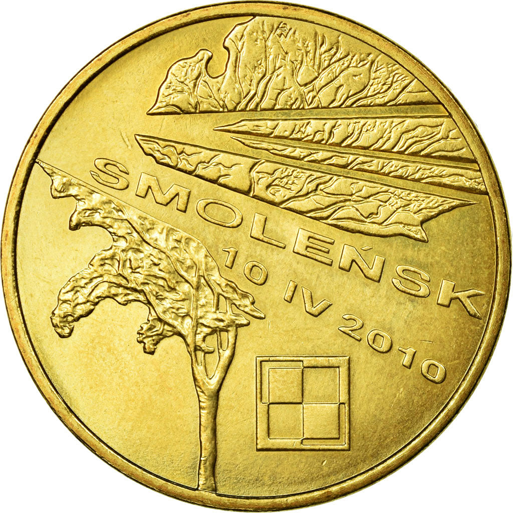 Coin, Poland, Smolensk plane crash, 2 Zlote, 2011, Warsaw, EF(40-45), Brass